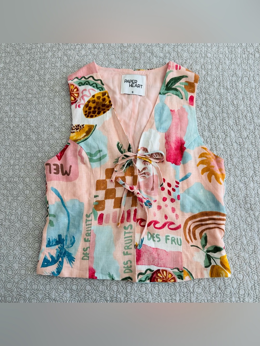 Paper Heart Pink Multi Fruit-Print Tie-Front Tank Top - Picture 6 of 10
